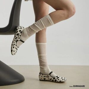 EHMAGARI Fume Spotted Ponyskin Round-Toe Ballet Flats & Mary Janes